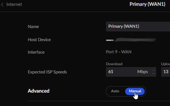 unifi internet connection wan1 manual click